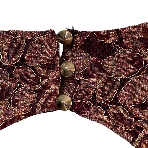 Guess Burgundy Gold Metallic Lace Overlay Sheath Dress Sz 0 Cocktail Fairy Glam - Picture 7 of 12